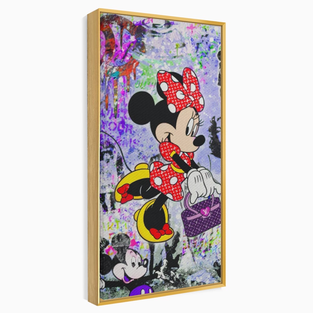 Tablou canvas cu tablou canvas cu minnie mouse stil pop art, in rama de aluminiu auriu